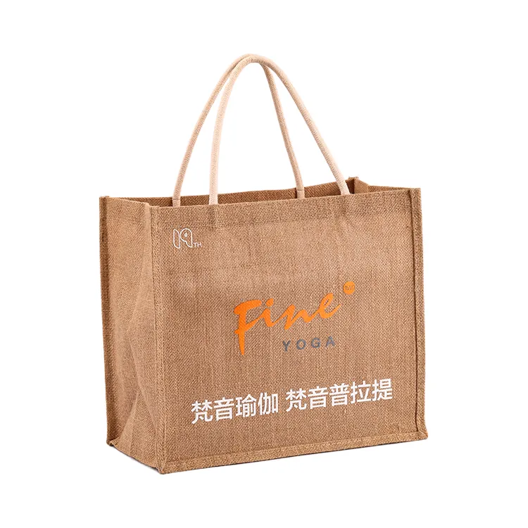 도매 저렴한 하이 퀄리티 황마 핸드백 대용량 내구성, 재사용 가능한 다채로운 디자인 황마 토트 가방 자신의 로고