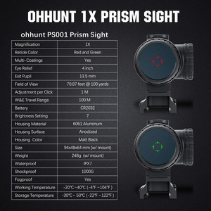 Ohhunt Optics <strong>1X</strong> <strong>Prism</strong> <strong>Scope</strong> Ipx7 Waterproof Red Green Illuminated Hunting <strong>Scopes</strong> with Multi Riser Mounts - Product Image 2