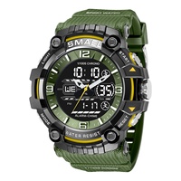 Jam Tangan Sport SMAEL 8089 Big Head Dual Time Analog LED Alarm Luminous 50 Bar Tahan Air Quartz Digital Stop Watch Chronograph