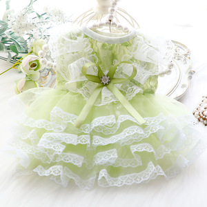 Green Mint Lace Princess Dress For <b>Small</b> Dogs <b>Teddy</b> Pet Wedding Style Summer Thin Dress Polyester Material Four Seasons Wear - Product Image 1