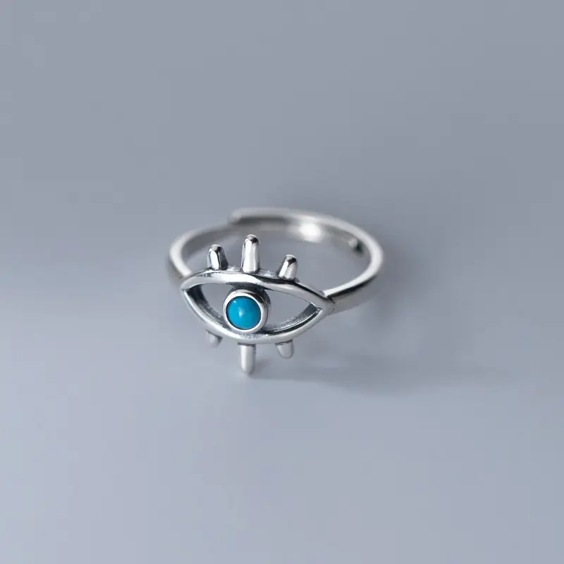 Уникальный дизайн глаз из стерлингового серебра 925 пробы с маленьким бирюзовым эффектом регулируемые открытые кольца на палец Изящные ювелирные изделия для женщин и девушек