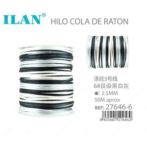 Corda Rattail Ilan 2.5mm 50M Sezioni Tinte Nero Bianco Grigio - Product Image 2