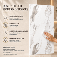 Panneau mural en PVC brillant MORLENX, imitation marbre Calacatta veiné blanc beige, pour projets résidentiels de luxe