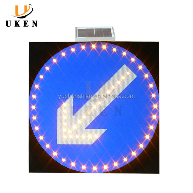Solar Panel Street Safety Warning Road Direction Sign Board with LED Flashing Signal Lights Arrow Solar Traffic Signs