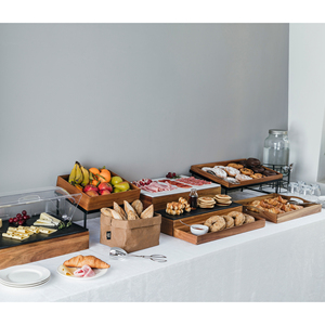 Vassoio da portata rettangolare in legno con manici per buffet, servizio in camera, cucina e conservazione - Product Image 2