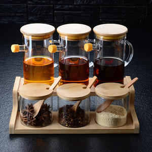 Distributeur d'huile et <span class=keywords><strong>de</strong></span> <span class=keywords><strong>vinaigre</strong></span>, stockage des épices avec un support en bambou, coffret cadeau pour la <span class=keywords><strong>cuisine</strong></span> - Product Image 3