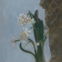Peinture à l'huile minimaliste Narcisse sur toile de lin, art mural impressionniste floral, nature morte peinte à la main, original, bois écologique