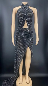 Novance Y2278-B Shinny Diamant Croix Tops Hallow Out Mini Robe Dos Nu Sexy Danse Fille Costume Femmes Robe Plus La Taille 2022 - Product Image 2