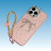 Étui de téléphone portable avec logo personnalisé imprimé, motif de nœud papillon, avec cordon pour iPhone 16 Pro Max 17 15