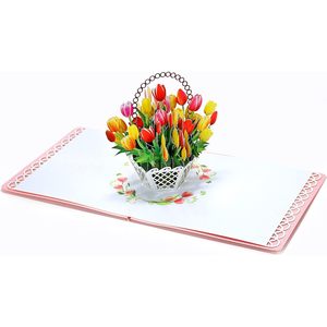 Tarjeta de Felicitación Pop-up con Diseño de Tulipán y Margarita, Impresa en 4 Colores, para el Día de la Madre, Papel 3D con Corte Irregular - Product Image 2