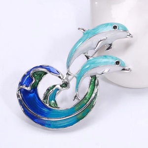 Broches de Delfín de Esmalte Azul para Mujeres y Parejas, Broche de Pesca Marina Encantador para Fiestas y Oficina, Broche de Doble Uso - Product Image 1