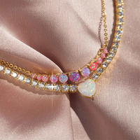 Collier Cascade Ombré en Opale Rose Gemnel Couleurs Personnalisées, Chaîne Câble en Argent 925 Plaqué Or 18K