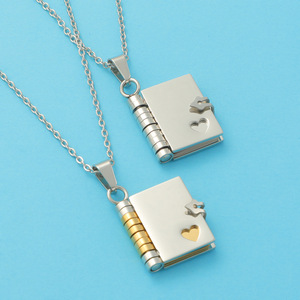 Personalized Custom Engraved Logo Stainless Steel Jewelry 3D Simulation Foldable Book Pendant <strong>Necklace</strong> for Couple - Product Image 2