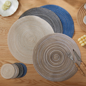 Round <b>Woven</b> Polyester Cotton Placemat Heat Insulation Table Mat Solid Color Home Use - Product Image 4