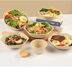 750ml 1000ml 1300ml 1600ml Biodegradable Disposable Square Salad Bowl Bagasse <b>Takeaway</b> Food Packaging Lid Party Heat Resistant - Product Image 4