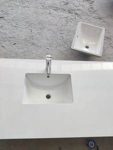 Özel Cut-to-size kuvars tezgah saf beyaz yapay taş mutfak Vanity Top toptan - Product Image 3