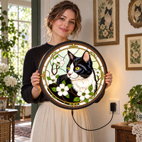 Enseigne lumineuse rétro Chat Noir, Décoration murale vintage botanique pour Cuisine, Salle à manger, Garde-manger, Entrée, Maison de campagne, Art mural rustique