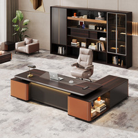 Ensemble de bureau de direction moderne, table de PDG de luxe en bois avec chaise en cuir assortie