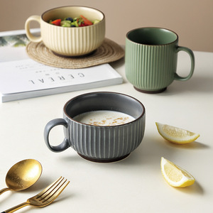 Taza de cerámica con rayas verticales mate para el hogar, vaso Simple de gran capacidad para beber, taza de <span class=keywords><strong>desayuno</strong></span> de avena, disponible - Product Image 4