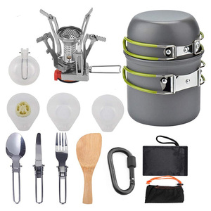 Juego <span class=keywords><strong>de</strong></span> utensilios <span class=keywords><strong>de</strong></span> cocina para acampar, utensilios <span class=keywords><strong>de</strong></span> cocina portátiles para exteriores, ollas anidadas para mochileros, equipo esencial para exteriores para acampar - Product Image 1
