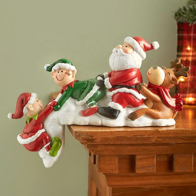 Hars Handwerk Santa Standbeeld Voor Huisdecoratie Kerst Santa Beeldje Opknoping Aan De Rand Van Plankbeelden