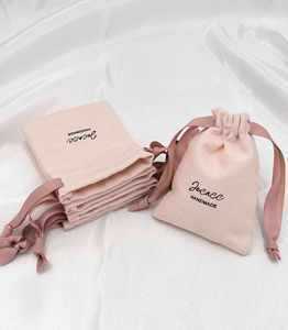 High Quality Jewelry Pouch Custom Size Muslin Pink Cotton Canvas <b>Drawstring</b> Bag Cosmetic Pouch with String with Logo - Product Image 2