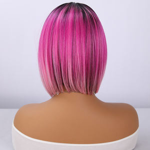 Atacado Raiz De Cabelo Escuro Curto rosa Em Camadas Gradiente De Cabelo Sintético Peruca De Cabelo Liso Sem Bangs Bangs Aparência Natural 539 - Product Image 2