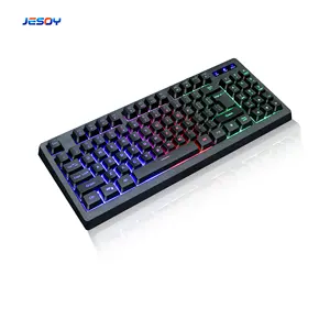 Keyboard Gamer hitam anti air, Keyboard komputer dengan kabel Usb, 89 tombol, lampu Breathing Rgb, Keyboard Gaming kantor