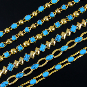 Fashion Turquoise <b>Gold</b> Plated 21k <b>Bracelet</b> Geometric Link Bohemia Style Jewelry for Women Accessories Gift - Product Image 3
