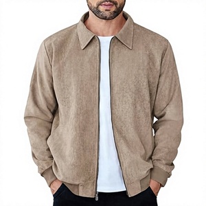 BNSB SPORTS <b>Men's</b> Beige Faux <b>Suede</b> Bomber <b>Jacket</b> Zip Front Turn Down Collar Ribbed Cuffs Casual Winter Outerwear - Product Image 1
