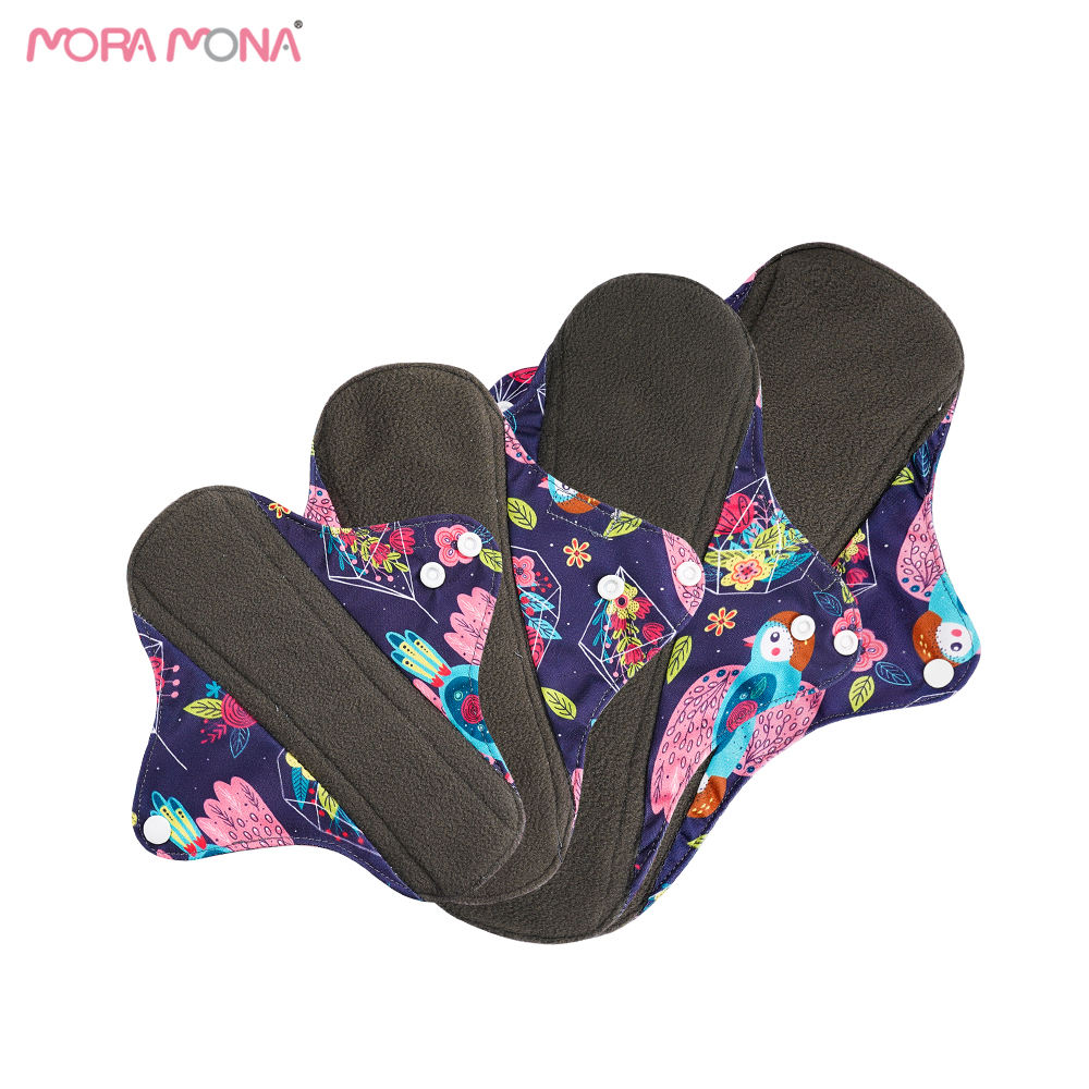 Mora Mona Eco Friendly Reusable Washable Cloth Bamboo Charcoal Menstrual Women Pads Sanitary Napkin Lady Sanitary Pad