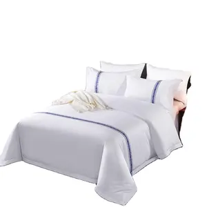 Drap de lit brodé de luxe, taille double, 100% coton, housse de couette, ensemble de linge d'hôtel