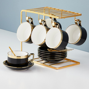 Tasse et assiette à thé au lait en porcelaine de luxe de 240ml en gros ensembles de tasses à café en céramique avec logo personnalisé tasse à cappuccino et soucoupe avec bord doré - Product Image 6