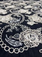 Tissu brodé noir à motif floral de roses, cordon tressé, sequins, doux, vintage, motif circulaire, textile brodé pour filles et garçons