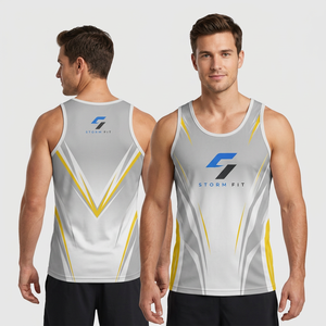 เสื้อกล้ามผู้ชาย Storm Fit แบบไม่มีแขน พิมพ์ลายด้วยความร้อน ผลิตจากโพลีเอสเตอร์ 100% ไม่ถักทอ แห้งเร็ว คอกลม สำหรับออกกำลังกาย - Product Image 1