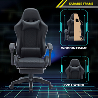 Chaise de jeu ergonomique de luxe, grande et haute, en cuir noir et rouge, style course, avec repose-pieds