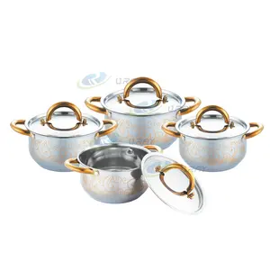Factory supplying stainless steel dish set china manufacturer kitchen pot cooking cookware sets with flower