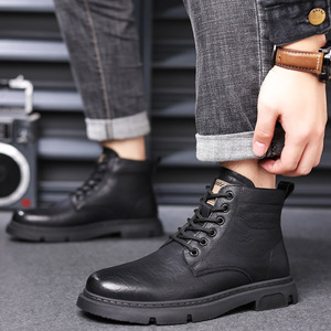 Botas de Tobillo de Cuero Genuino para Hombre, Punta Redonda, Forro de Piel, Suela de Goma, Cálidas para Invierno, Antideslizantes, Botas para la Nieve - Product Image 3