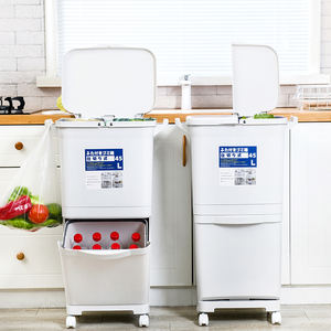 일본식 더블 레이어 사각 플라스틱 쓰레기통 바퀴가 서있는 구조가있는 가정용 쓰레기통 - Product Image 4