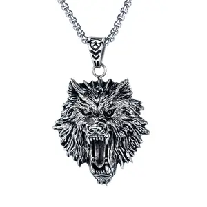 Collar con colgante de lobo de acero inoxidable para hombre, collar Vintage gótico, Vikingo, Tribal, Lobo, joyería de estilo Punk
