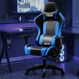 เก้าอี้เกมมิ่ง Jiqiao สีดำ-น้ำเงิน หนัง ปรับระดับได้ พร้อมที่วางแขน สำหรับสำนักงาน บ้าน สตูดิโอ และสตรีมมิ่ง - Product Image 1