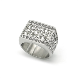 New Arrival Stainless Steel square Diamond Charm Gold Plated Round <b>Rings</b> <b>Men</b> - Product Image 2