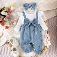 Vioyavo Ensemble Combinaison Décontractée en Laine Respirante pour Bébé Fille, Manches Longues, Imprimé Floral, Patchwork, Nœud, Bandeau, Automne