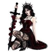 Costume de Cosplay Reine Sombre d'Halloween, Robe Gothique de Vampire en Velours Bordeaux avec Corset et Traîne, Déguisement de Scène