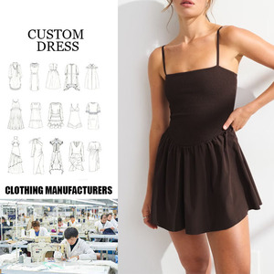 Robe mini femme OEM personnalisée marron chocolat avec corsage smocké, taille <span class=keywords><strong>basque</strong></span>, style cami froncé coupe trapèze, marque privée, tendance 2026 - Product Image 1