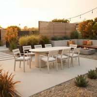 Ensemble de repas d'extérieur toutes saisons, table basse de 2,4 m, 8 chaises Santorini en aluminium, amovibles et lavables