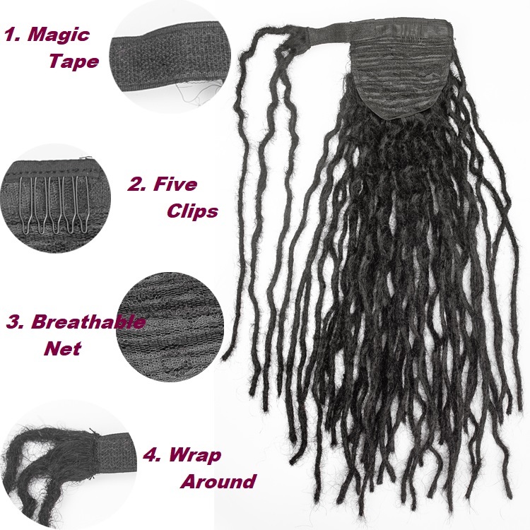 [KAMA Dreads] Human Hair Crochet Locs Extensions 16" Wrap Around Dreadlock Ponytail with Magic Paste Detail Section 7