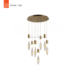 Lustre de luxe rond en forme de grappe, en verre artisanal avec feuilles d'or véritable - Product Image 1