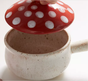 Ensemble de 2 jolies soupières en céramique mouchetée avec couvercle en forme de champignon - Product Image 5