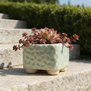 Maceta cuadrada de cerámica con efecto de grietas de hielo, transpirable, pequeña, para suculentas y cactus, para jardín. - Product Image 4